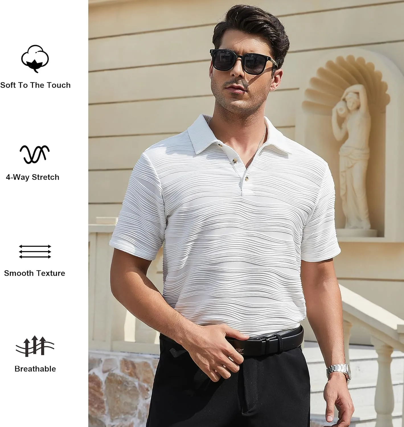 Alex Vando Mens Sweater Polo Long Sleeve Soft Knitted Jacquard Pullover Collared Sweater