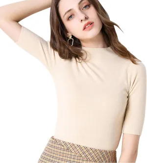 Anbenser Women’s Short Sleeve Mock Pullover Sweater Knit Jersey Top Slim Fit