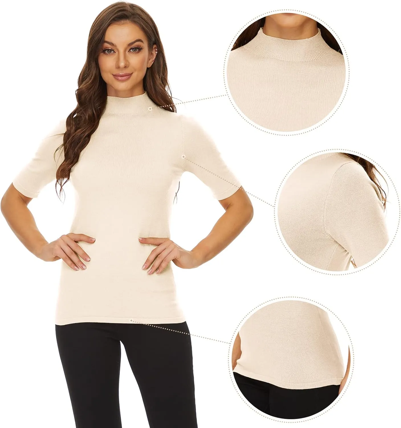 Anbenser Women’s Short Sleeve Mock Pullover Sweater Knit Jersey Top Slim Fit