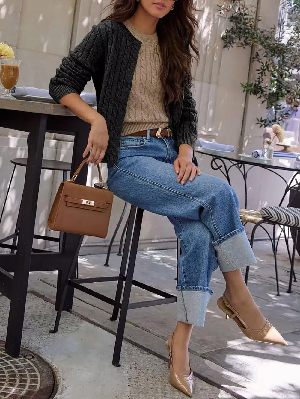 Button Down Shirt Women's Long Sleeve Cardigan Sweaters Fall Outfits Cable Knit Tops Open Front Jacket