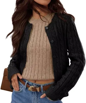 Button Down Shirt Women's Long Sleeve Cardigan Sweaters Fall Outfits Cable Knit Tops Open Front Jacket