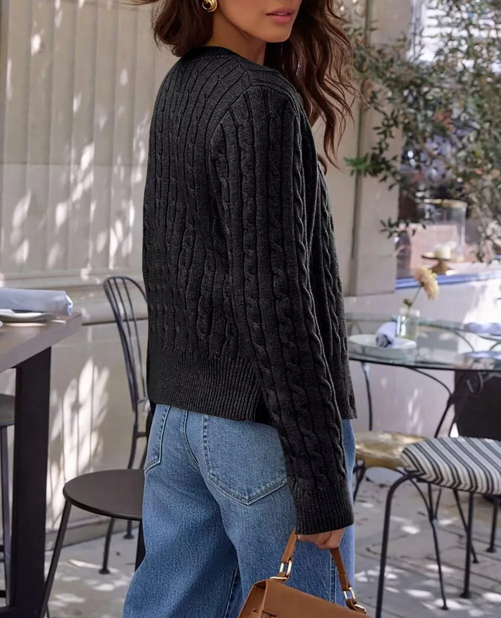 Button Down Shirt Women's Long Sleeve Cardigan Sweaters Fall Outfits Cable Knit Tops Open Front Jacket