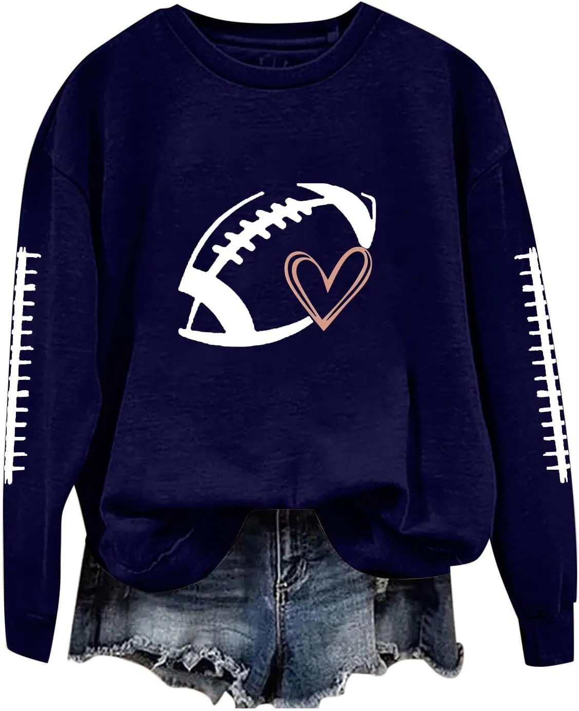 Casual Football Season Shirt Ladies' Round Neck Long Sleeved Printed Solid Long Sleeve Game Day