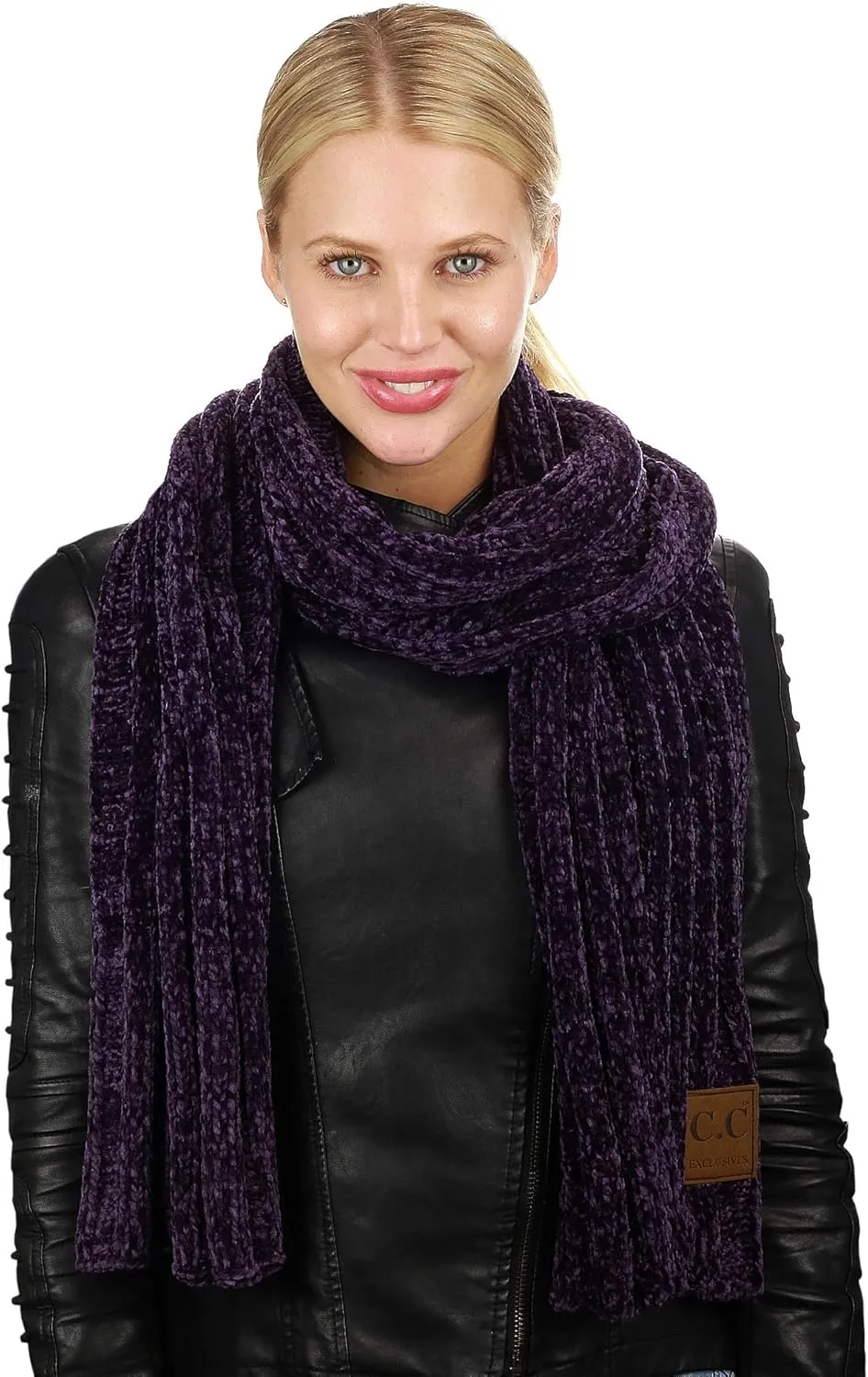C.C Women's Ultra Soft Chenille Ribbed Thick Warm Knit Shawl Wrap Scarf