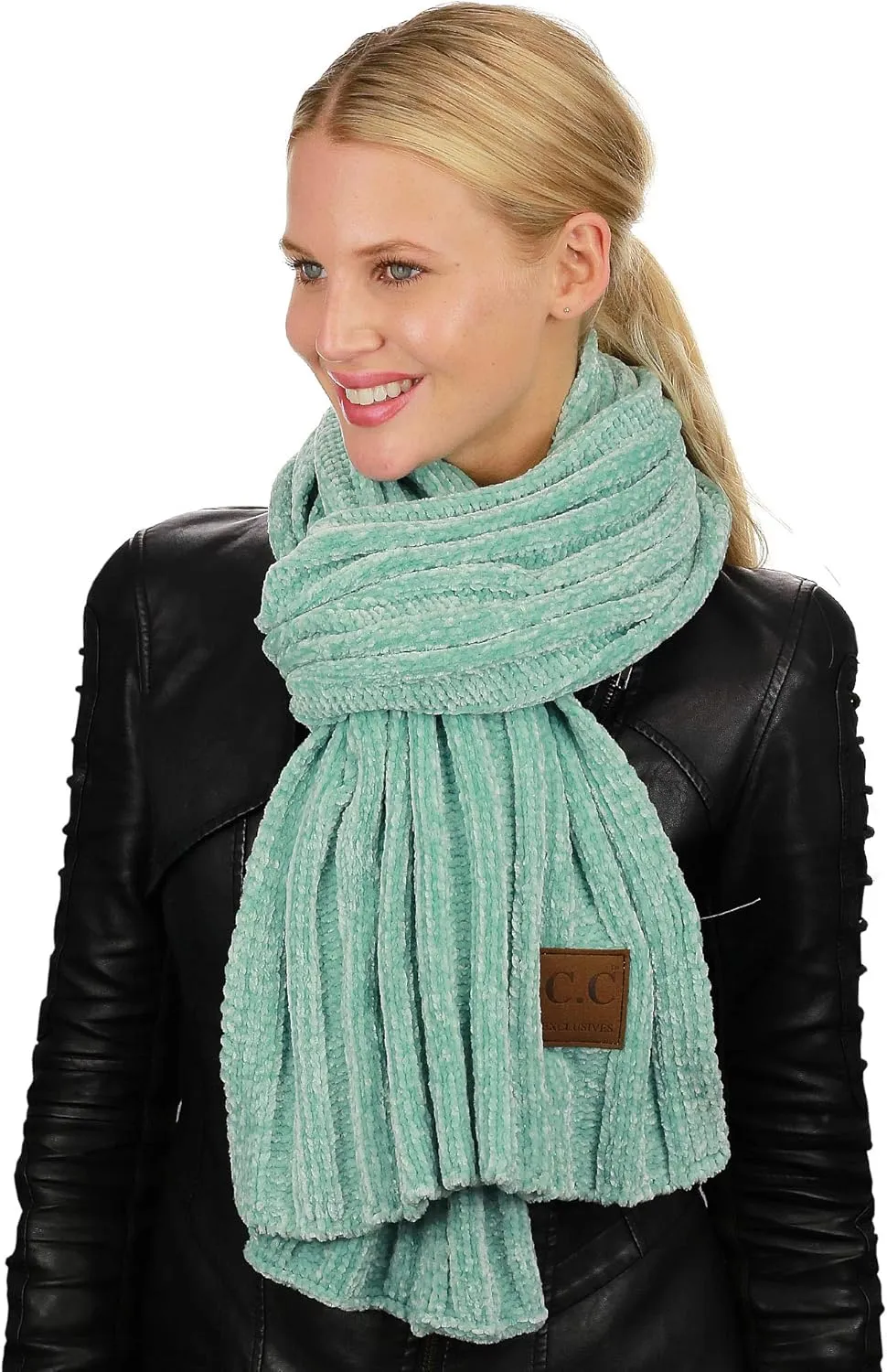 C.C Women's Ultra Soft Chenille Ribbed Thick Warm Knit Shawl Wrap Scarf