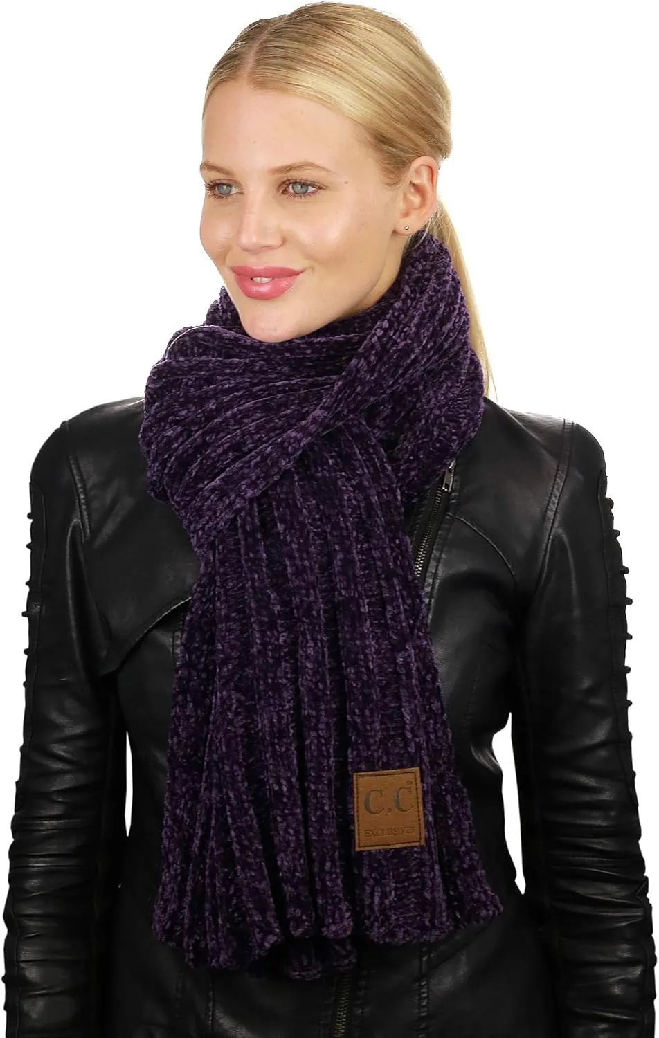 C.C Women's Ultra Soft Chenille Ribbed Thick Warm Knit Shawl Wrap Scarf
