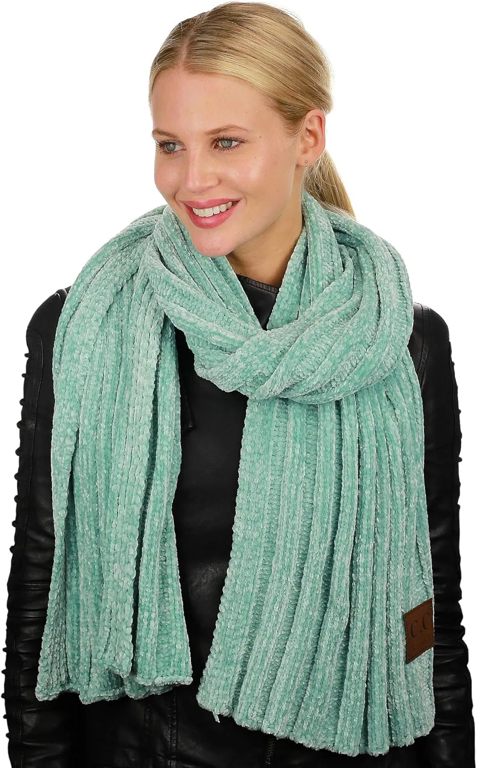 C.C Women's Ultra Soft Chenille Ribbed Thick Warm Knit Shawl Wrap Scarf