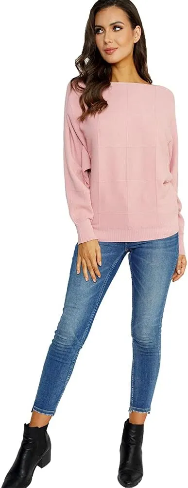 Ckikiou Women Cute Spring Fall Boatneck Batwing Soft Knitted Sweater for Women Casual Loose Long Sleeve Ribbed Pullover Top