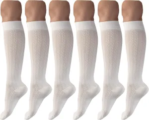 Compression Socks, 15-20 mmHg, Women's Dress Socks, Knee High Over Calf Length White Large (6 Pairs)