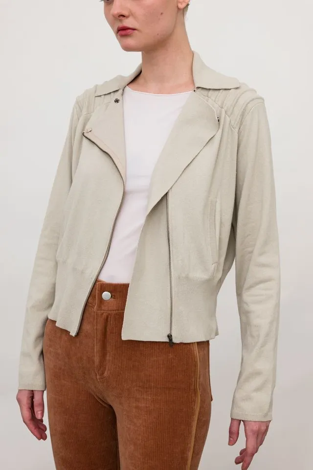 Cotton Sweater Moto Jacket with Shoulder Detail - ANTHEA FA24