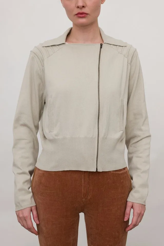 Cotton Sweater Moto Jacket with Shoulder Detail - ANTHEA FA24