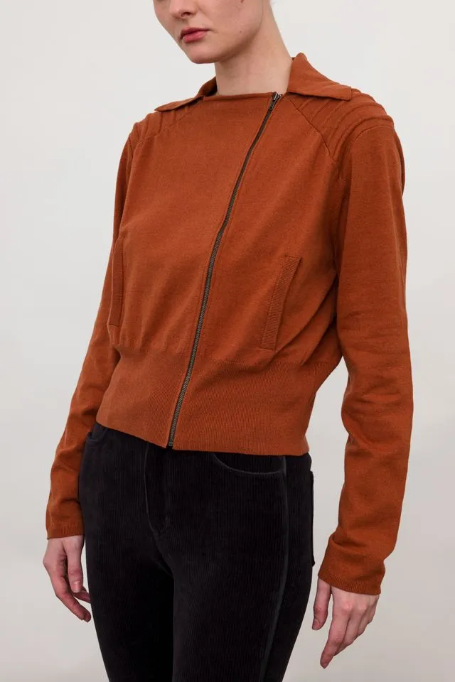 Cotton Sweater Moto Jacket with Shoulder Detail - ANTHEA FA24