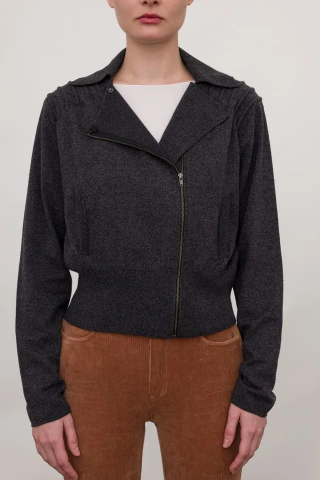 Cotton Sweater Moto Jacket with Shoulder Detail - ANTHEA FA24
