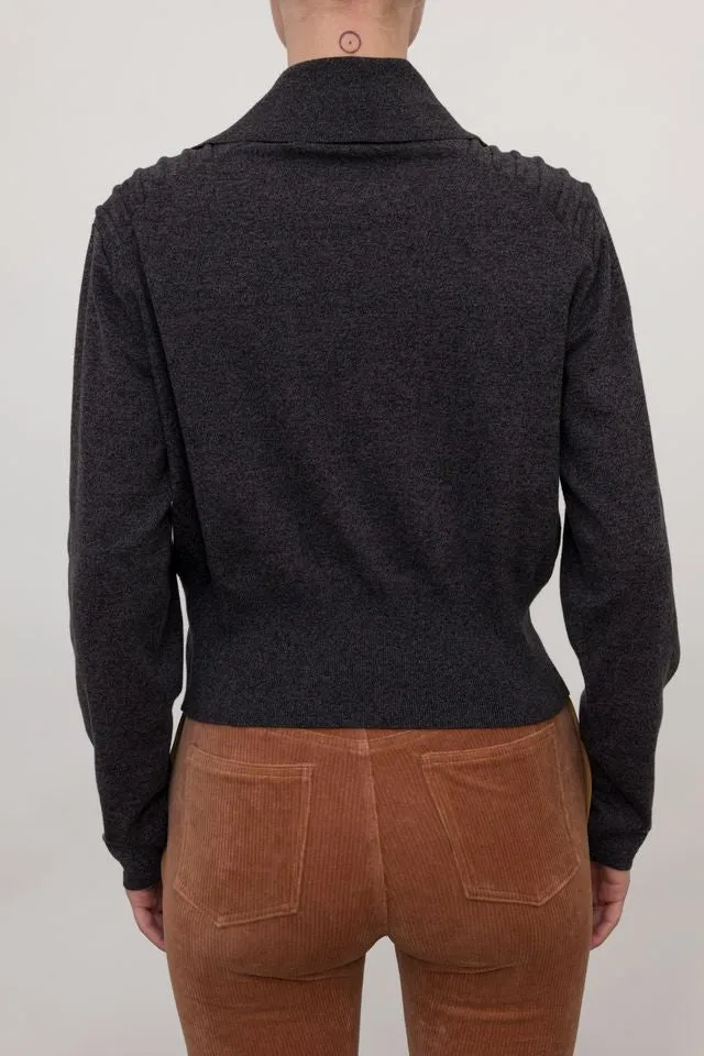 Cotton Sweater Moto Jacket with Shoulder Detail - ANTHEA FA24