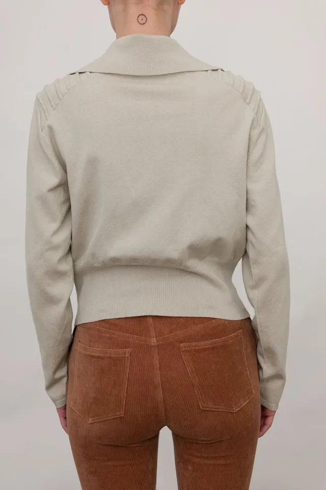 Cotton Sweater Moto Jacket with Shoulder Detail - ANTHEA FA24