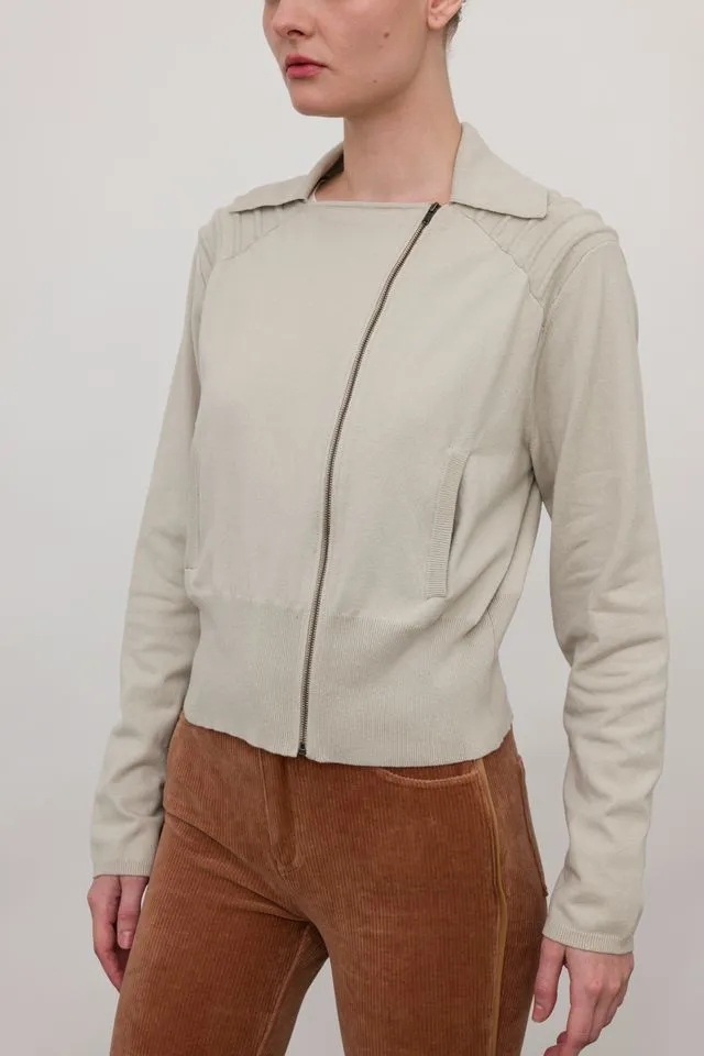 Cotton Sweater Moto Jacket with Shoulder Detail - ANTHEA FA24
