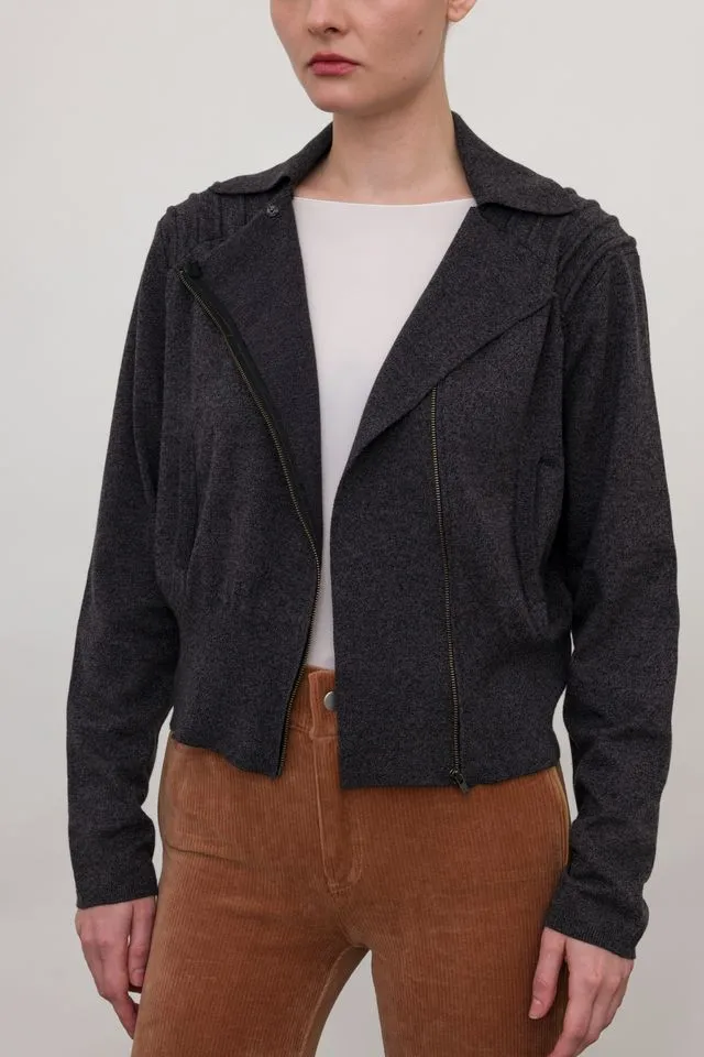 Cotton Sweater Moto Jacket with Shoulder Detail - ANTHEA FA24