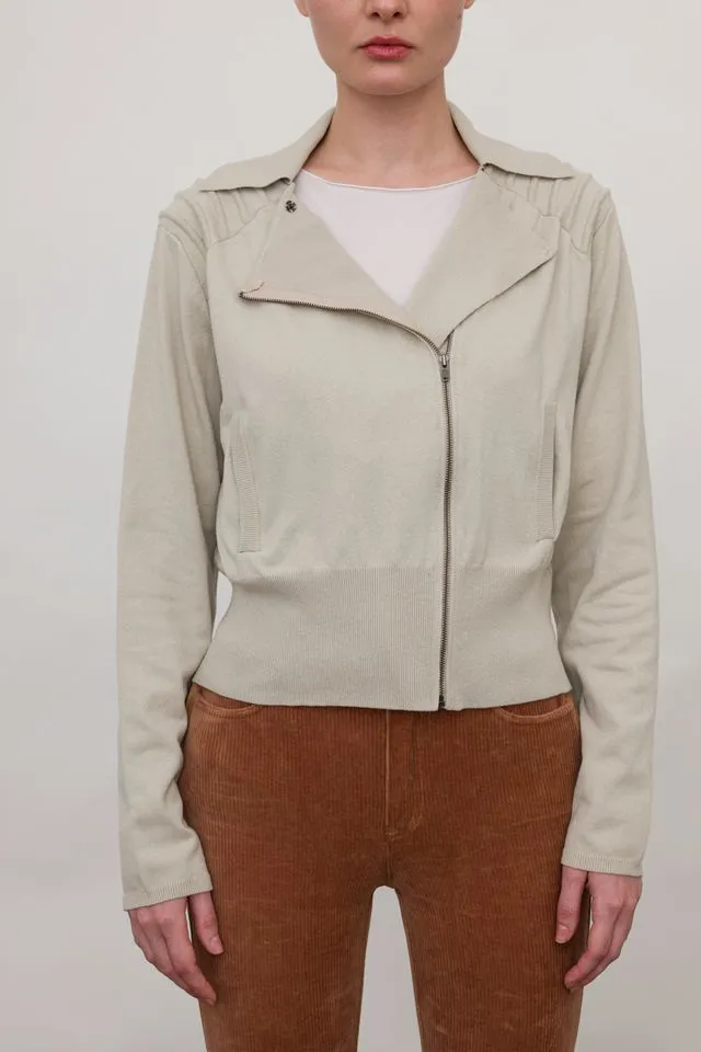 Cotton Sweater Moto Jacket with Shoulder Detail - ANTHEA FA24