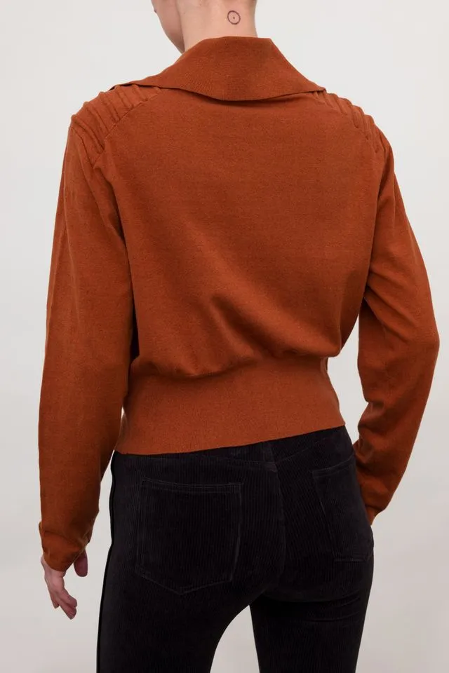 Cotton Sweater Moto Jacket with Shoulder Detail - ANTHEA FA24