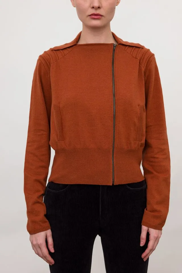 Cotton Sweater Moto Jacket with Shoulder Detail - ANTHEA FA24