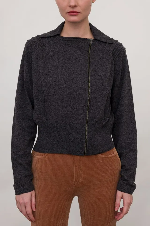 Cotton Sweater Moto Jacket with Shoulder Detail - ANTHEA FA24