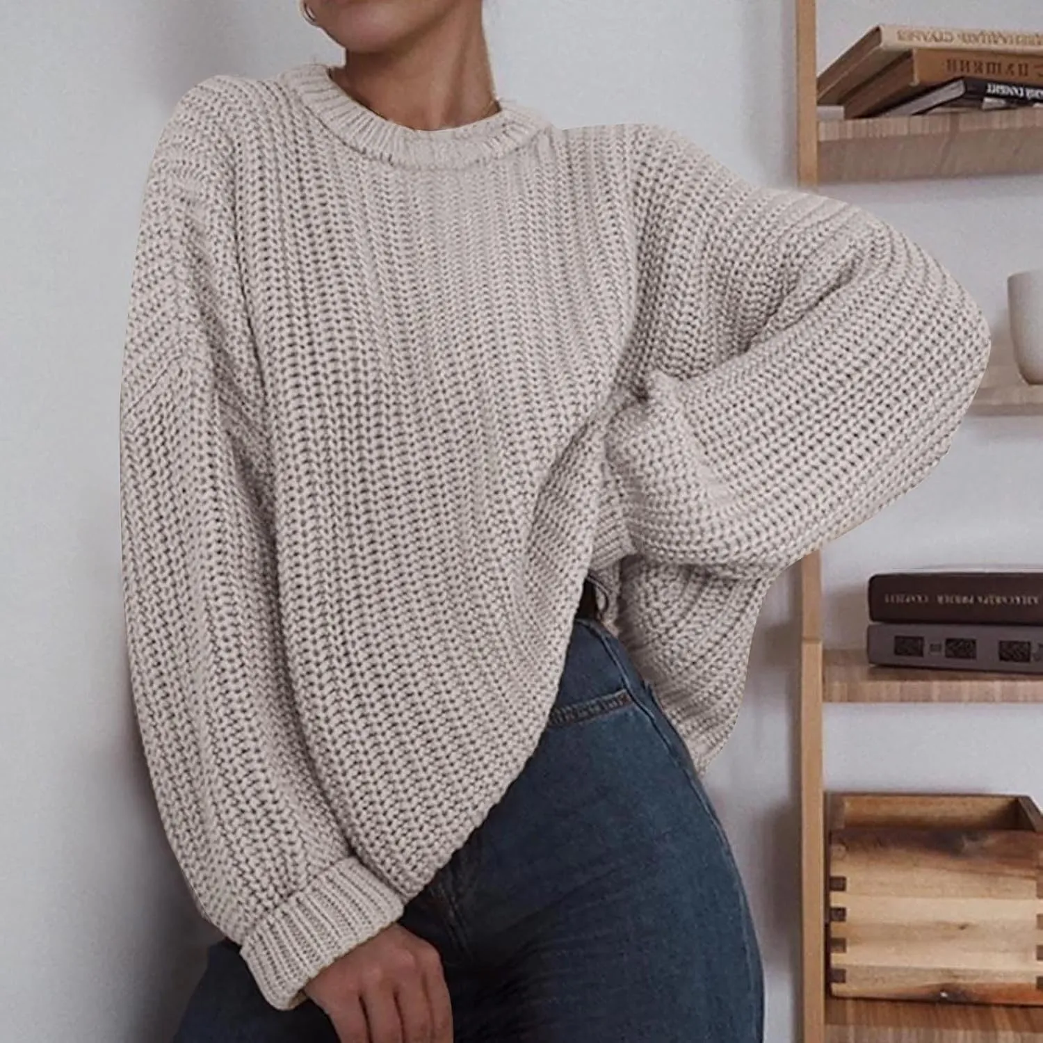 Crewneck Sweaters for Women Lightweight Striped Fall Knitted Color Block Pullover Soft Crew Neck Knit Blouse Tops