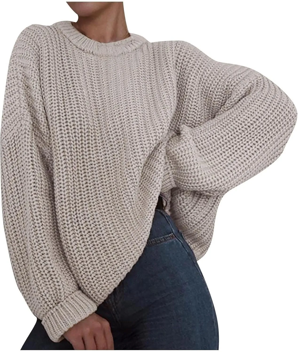 Crewneck Sweaters for Women Lightweight Striped Fall Knitted Color Block Pullover Soft Crew Neck Knit Blouse Tops