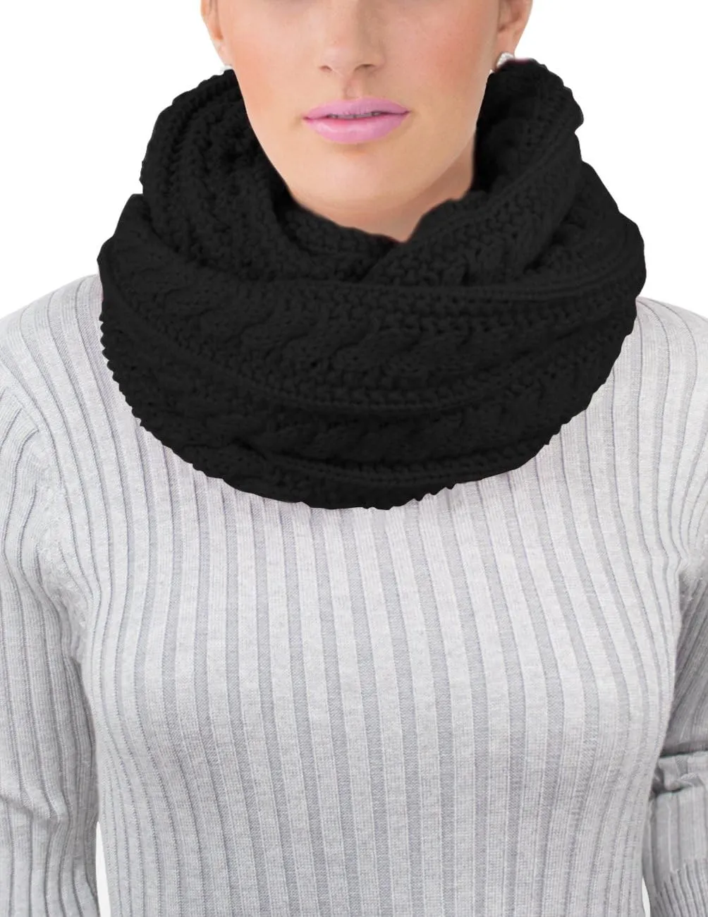 Dahlia Women's Thick Winter Cable Knit Infinity Scarf