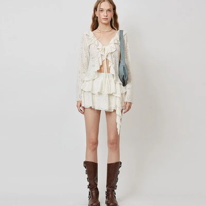 Fashionkova Caeli Ruffled Cardigan & Skirt Set