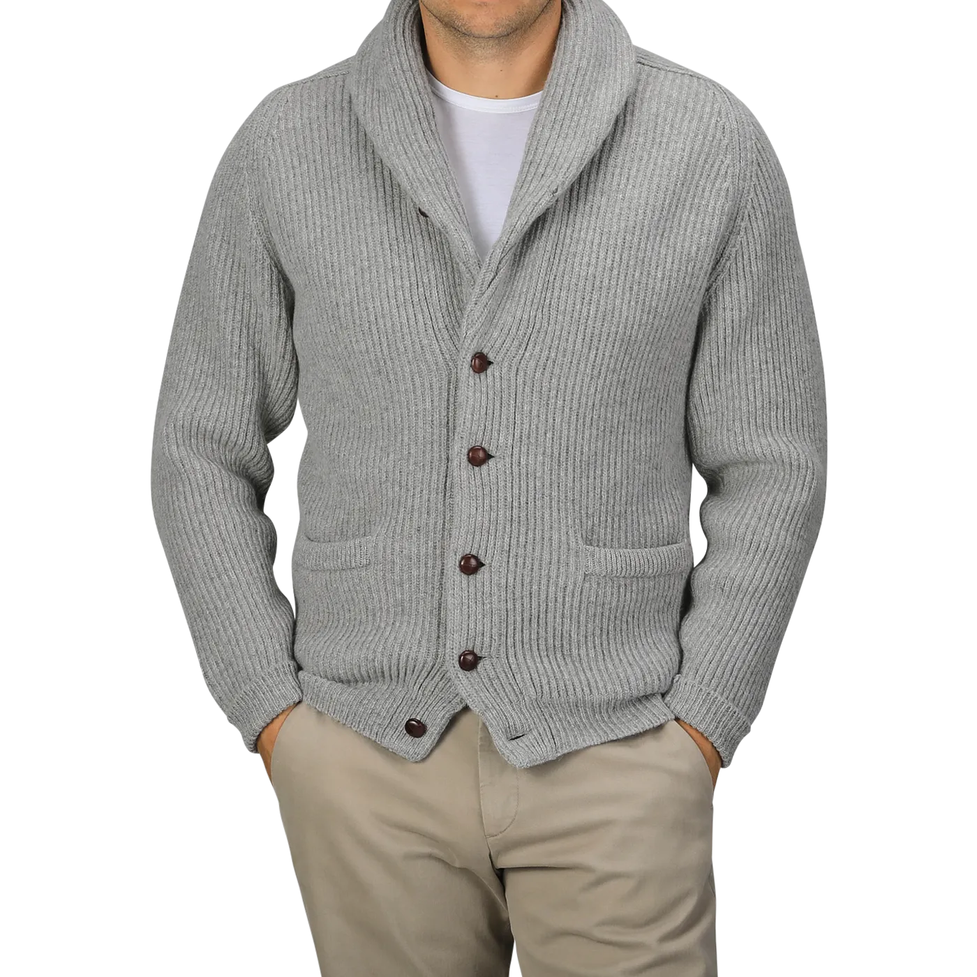 Flannel Grey Lambswool Shawl Collar Cardigan