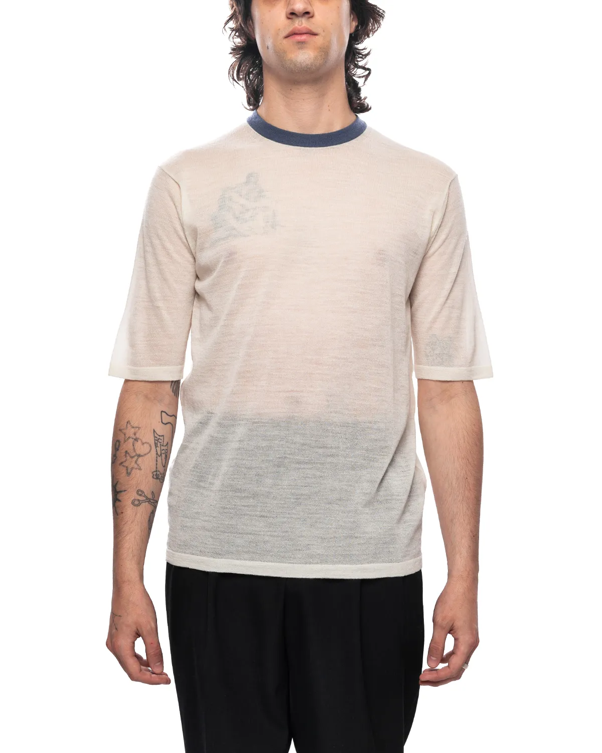 Hard Twist High Gauge Wool Silk Knit Tee Ivory