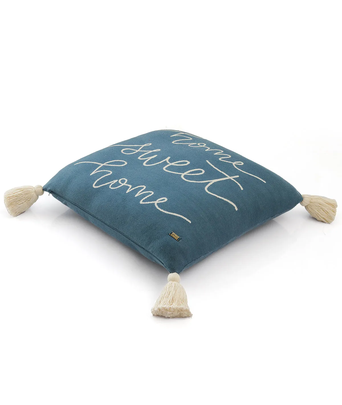 Home Sweet Home Cotton Knitted Decorative Teal Green Color 18 x 18 Inches Cushion Cover