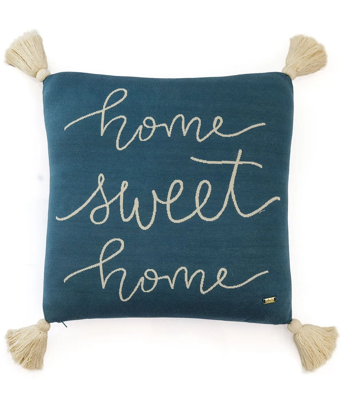 Home Sweet Home Cotton Knitted Decorative Teal Green Color 18 x 18 Inches Cushion Cover
