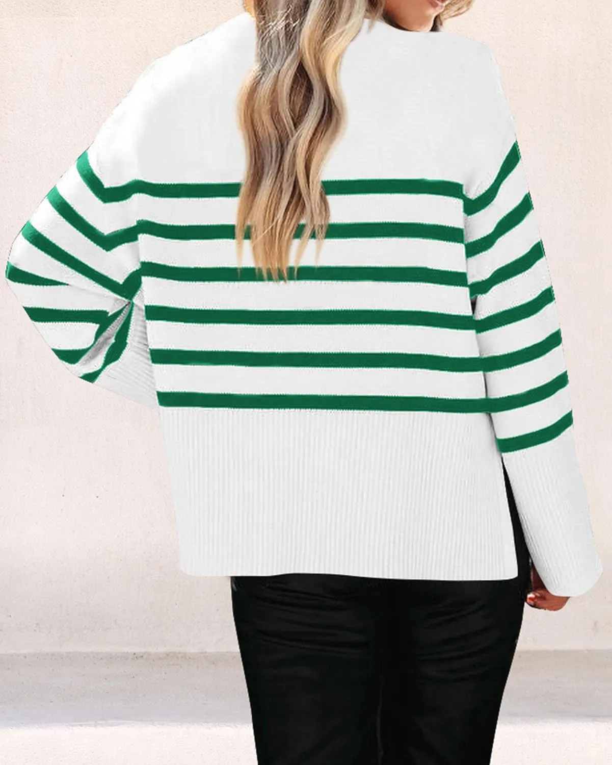 KIRUNDO Women's Striped Knit Oversized Fall Sweaters 2025 Trendy Clothes Crewneck Winter Pullover Sweater Side Split