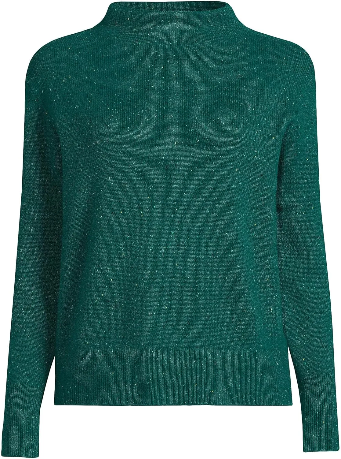 Lands' End Womens Cashmere Funnel Neck Sweater Bright Evergreen Donegal Regular Large