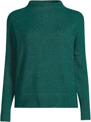 Lands' End Womens Cashmere Funnel Neck Sweater Bright Evergreen Donegal Regular Large