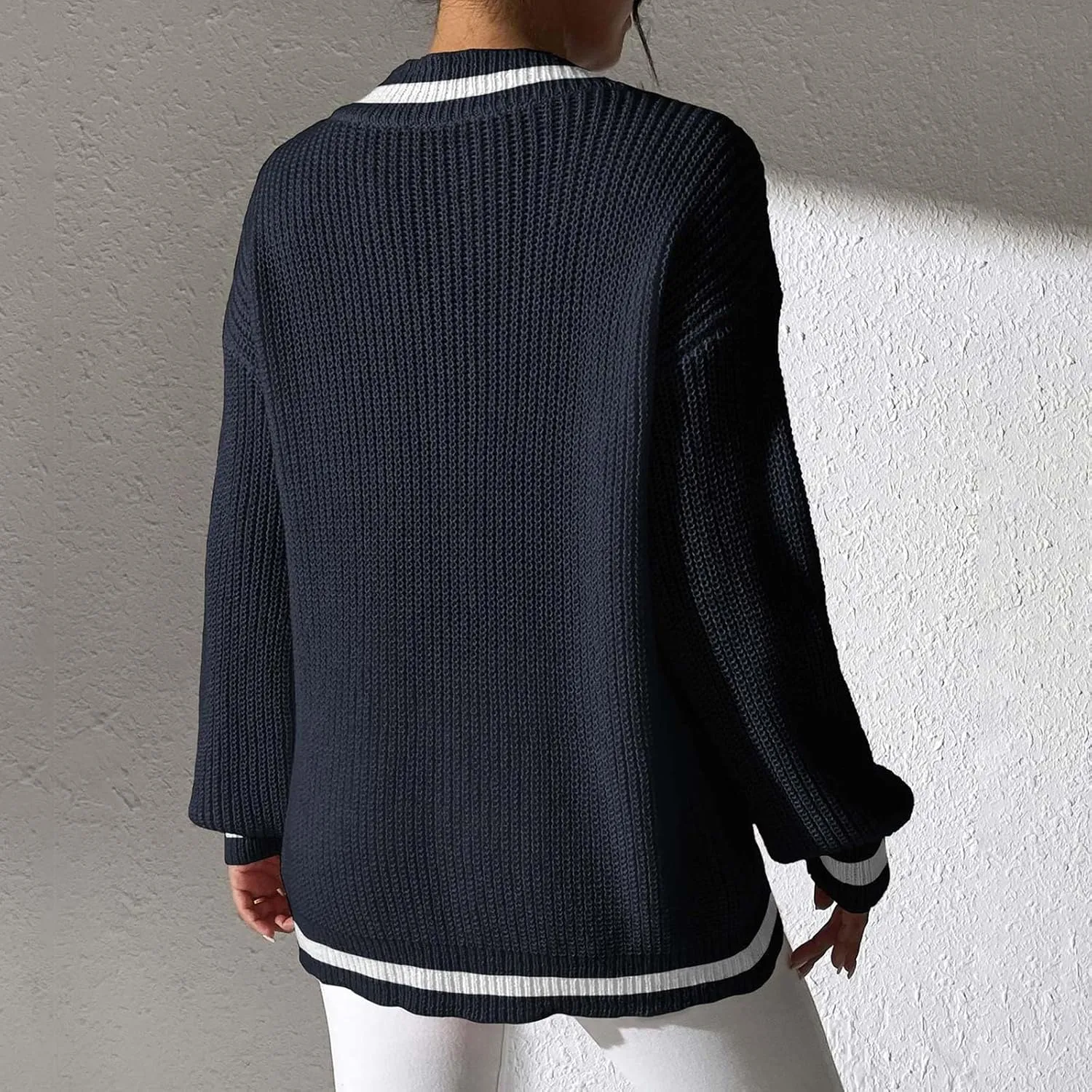 Lastesso Fall Sweaters for Women 2024 V Neck Breathable Oversized Long Sleeve Cable Knit Tops Casual Preppy Trendy Clothes