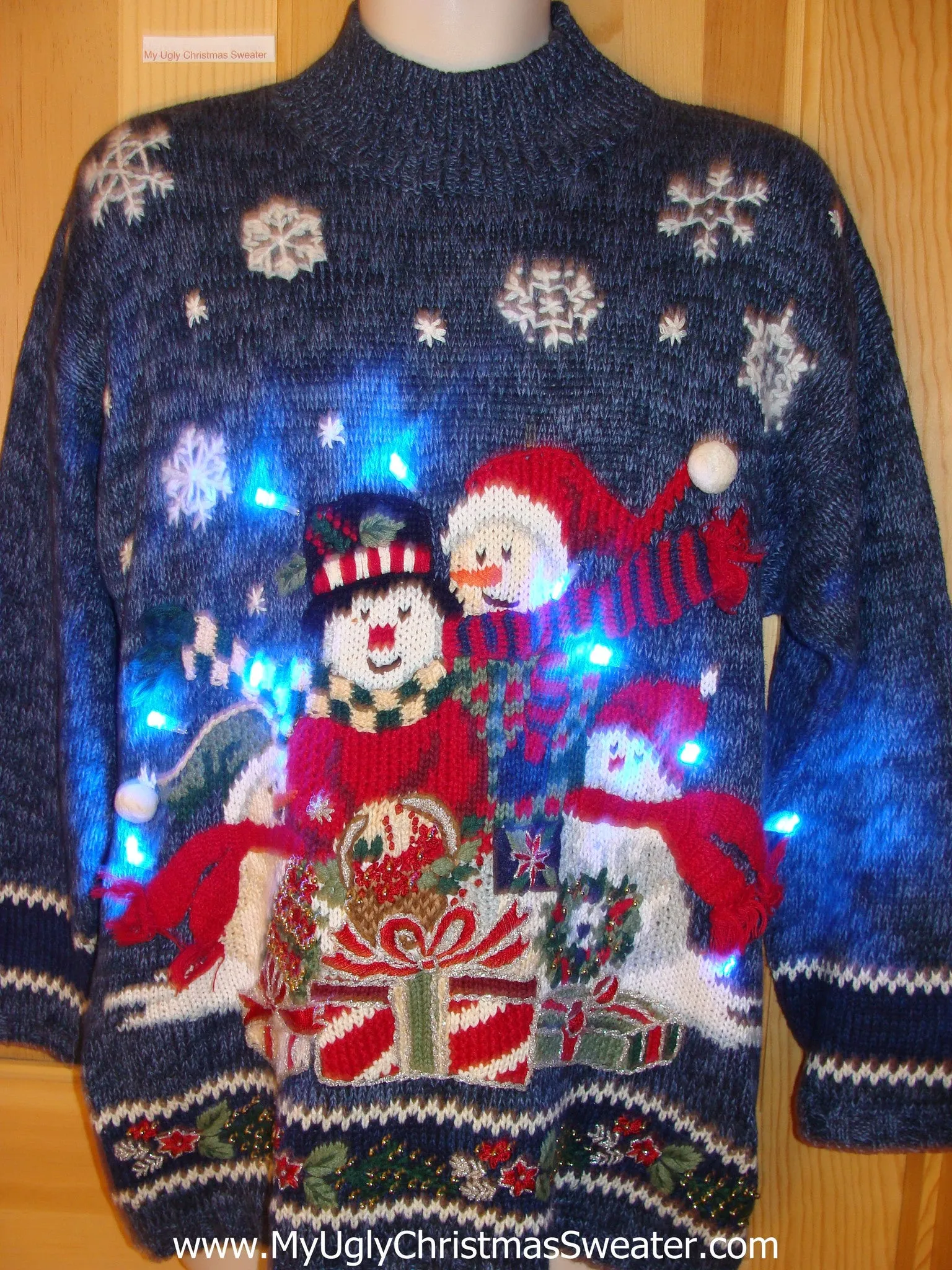 Light Up Ugly Christmas Sweater Festive Snowmen 80s