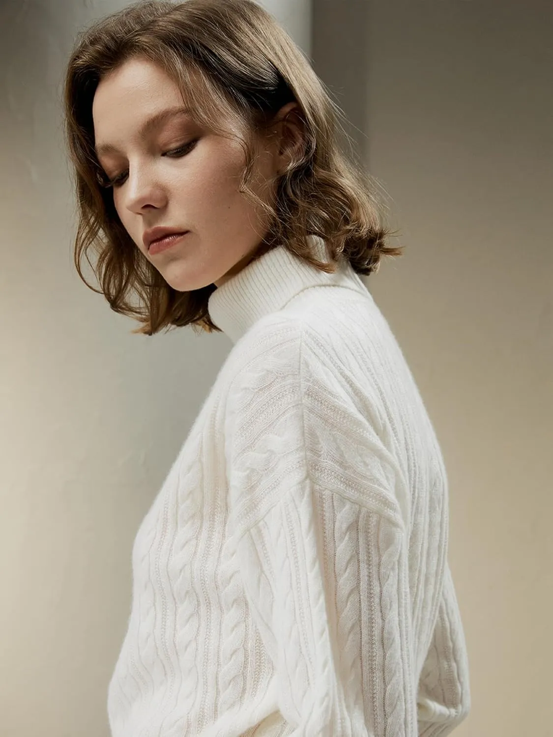 LilySilk Womens Sweater Drop-Shoulder 100% Cashmere Oversized Turtleneck Pullover Twisted for Fall & Winter Casual