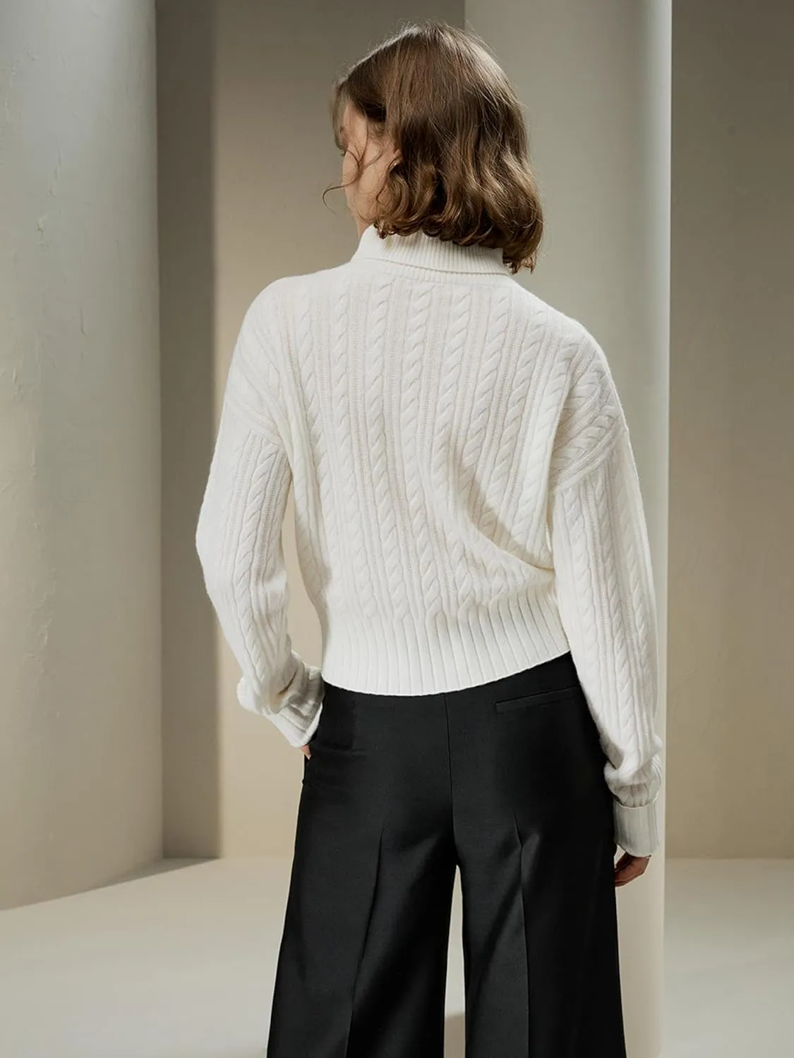 LilySilk Womens Sweater Drop-Shoulder 100% Cashmere Oversized Turtleneck Pullover Twisted for Fall & Winter Casual