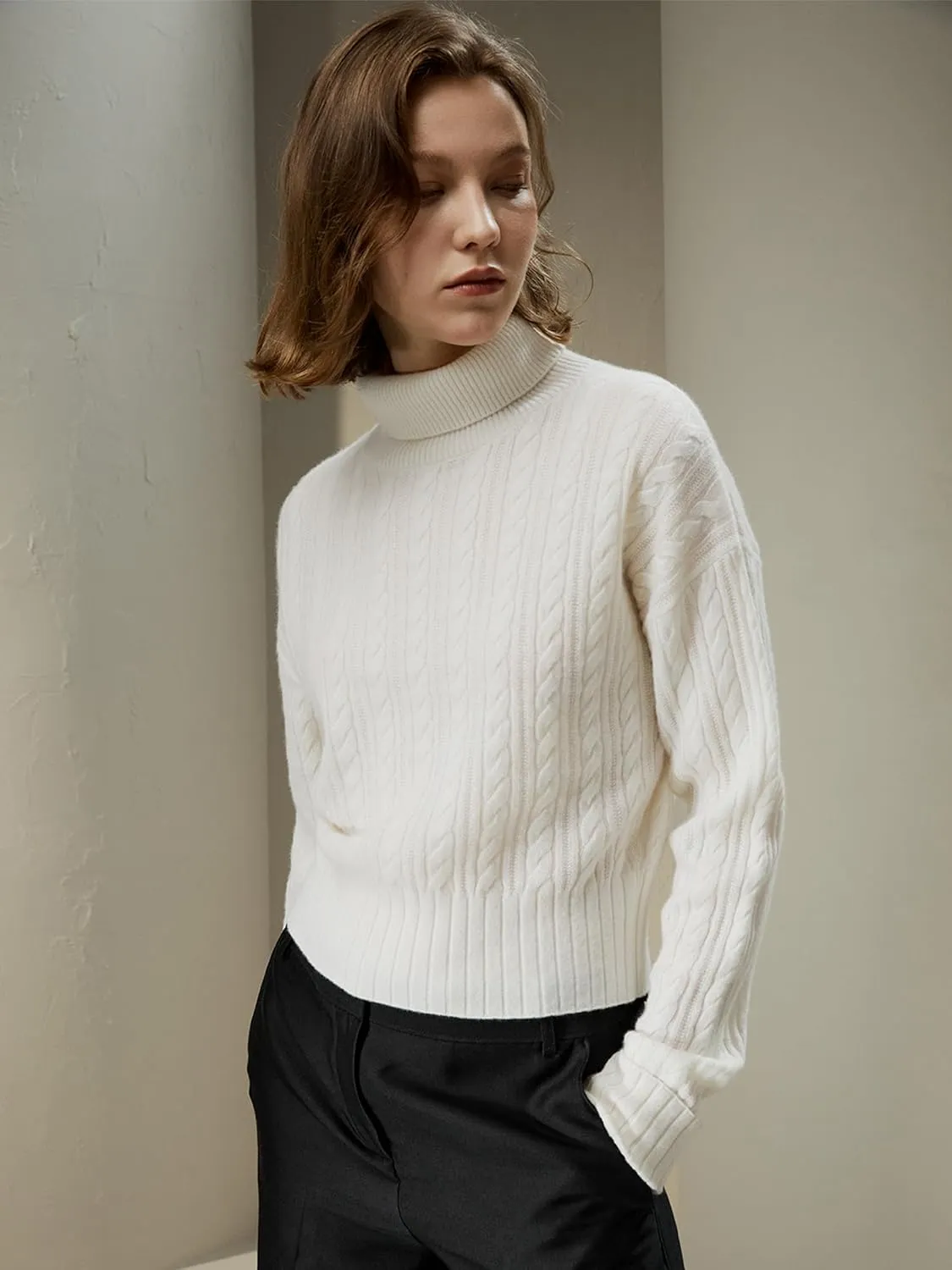 LilySilk Womens Sweater Drop-Shoulder 100% Cashmere Oversized Turtleneck Pullover Twisted for Fall & Winter Casual