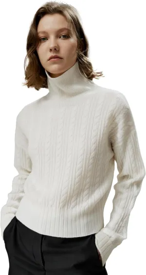 LilySilk Womens Sweater Drop-Shoulder 100% Cashmere Oversized Turtleneck Pullover Twisted for Fall & Winter Casual