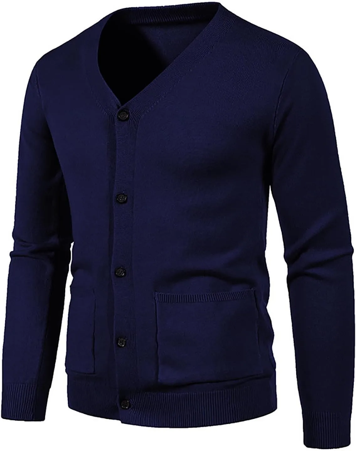 Men's Knit Cardigan Sweater V Neck Button up Sweaters Ribbed Cardigan Sweater with Pockets Long-Sleeve Soft Cardigan