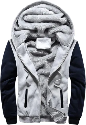 Men's Sherpa Hoodie Jacket Fleece Lined Zip Up Soft Casual Thicken Sweatshirt Full Zipper Sweaters Warm Winter Coat