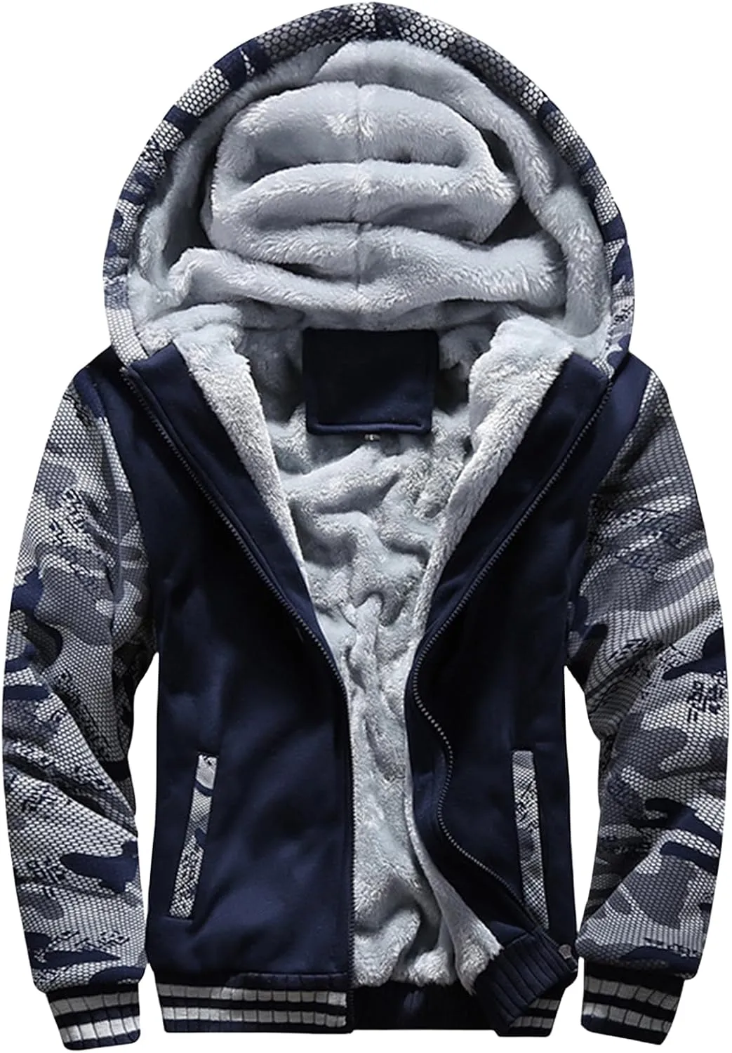 Men's Sherpa Hoodie Jacket Fleece Lined Zip Up Soft Casual Thicken Sweatshirt Full Zipper Sweaters Warm Winter Coat