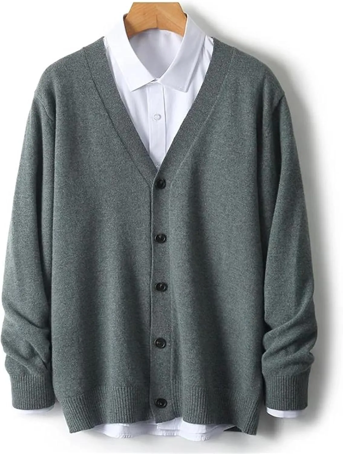 Men's Winter Thick Knit Coat Merino Wool V-Neck Sweater Cardigan Men's Solid Color Warm Knit Cardigan Jacket