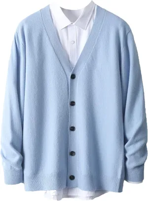 Men's Winter Thick Knit Coat Merino Wool V-Neck Sweater Cardigan Men's Solid Color Warm Knit Cardigan Jacket