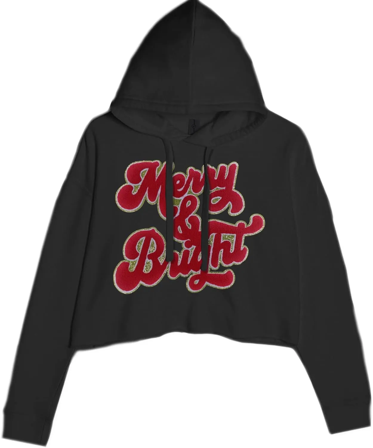 Merry & Bright Chenille Glitter Cropped Fleece Hoodie, Soft & Cozy Fabric, Trendy Fit, Stylish Pullover