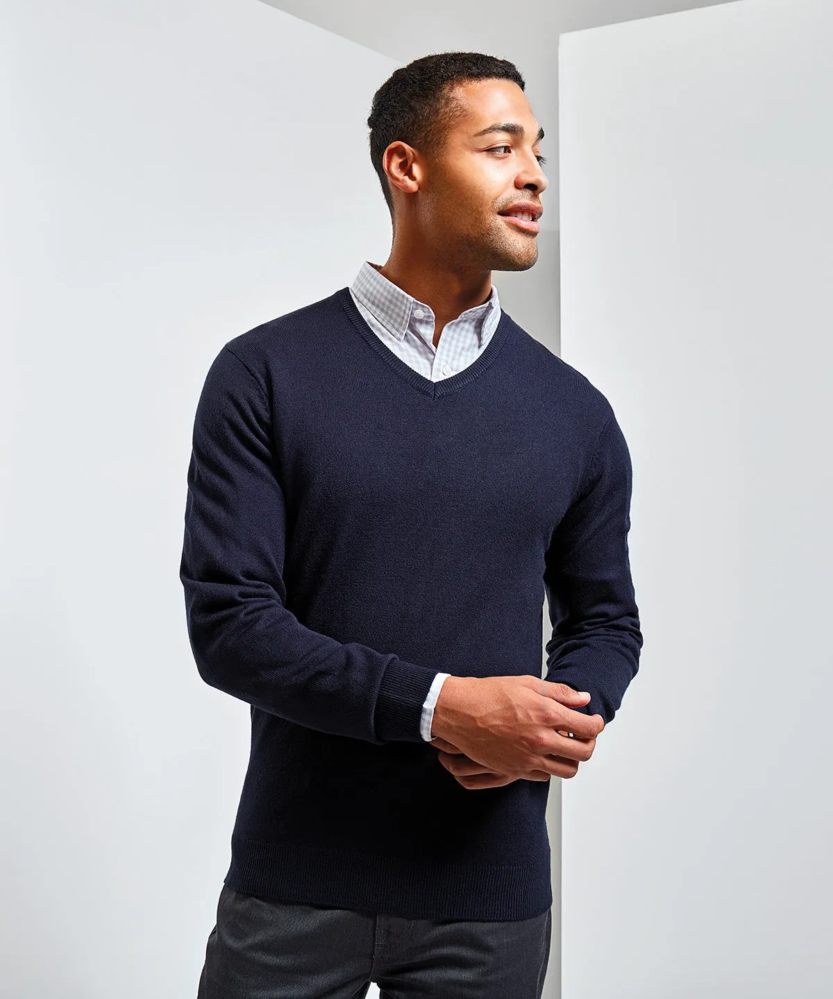 Navy - 'Essential' acrylic v-neck sweater
