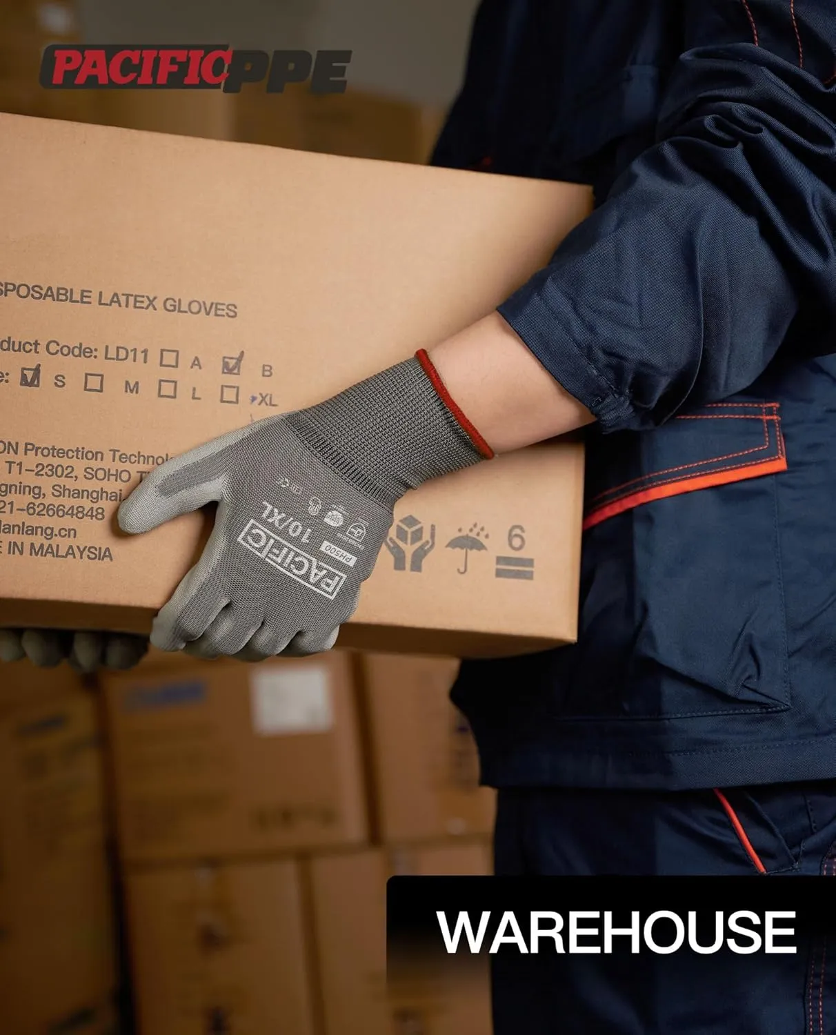 PACIFIC PPE Work Gloves PU Coated-18 Pairs, Touchscreen Working Gloves for Men and Women, Mechanic Gloves, Lightweight, Grey, 2X-Large